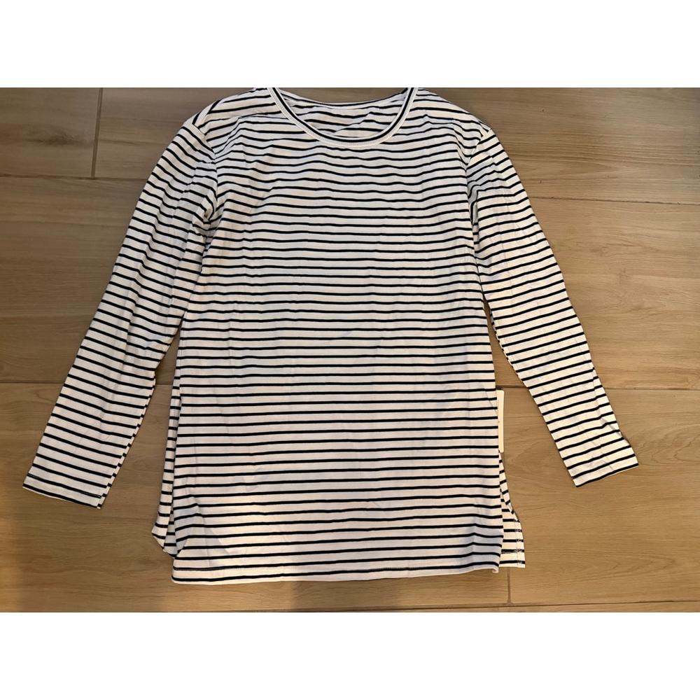 NEW Striped Long Sleeve Side Slit Cotton Shirt Crewneck M